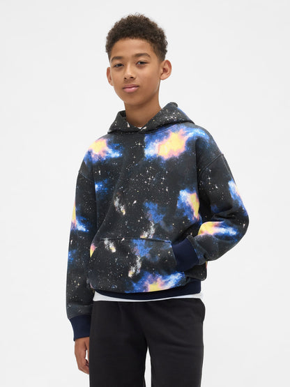 Siyah Vintagesoft Uzay Grafik Baskılı Sweatshirt