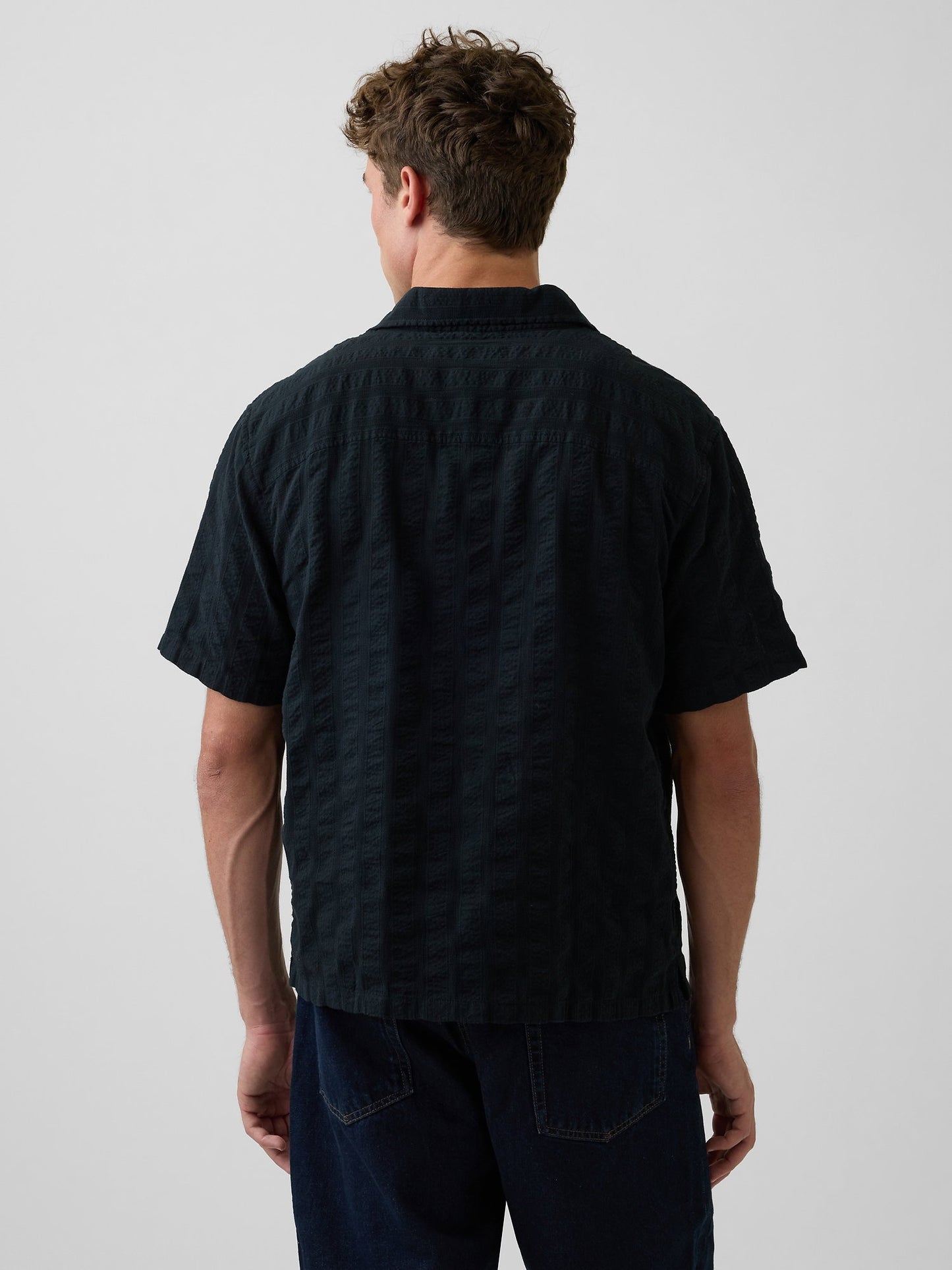 Siyah Dobby Relaxed Straight-hem Gömlek