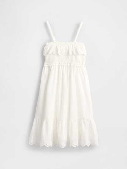 Beyaz Kids Smocked Ruffle Midi Elbise