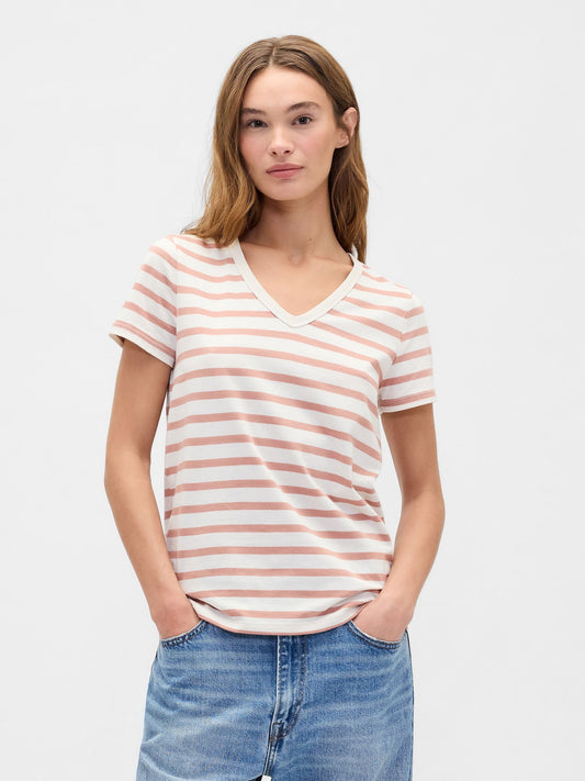Pembe V Yaka T-shirt
