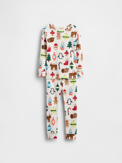 Beyaz Organik Brushed Pamuk Holiday Pijama Takımı