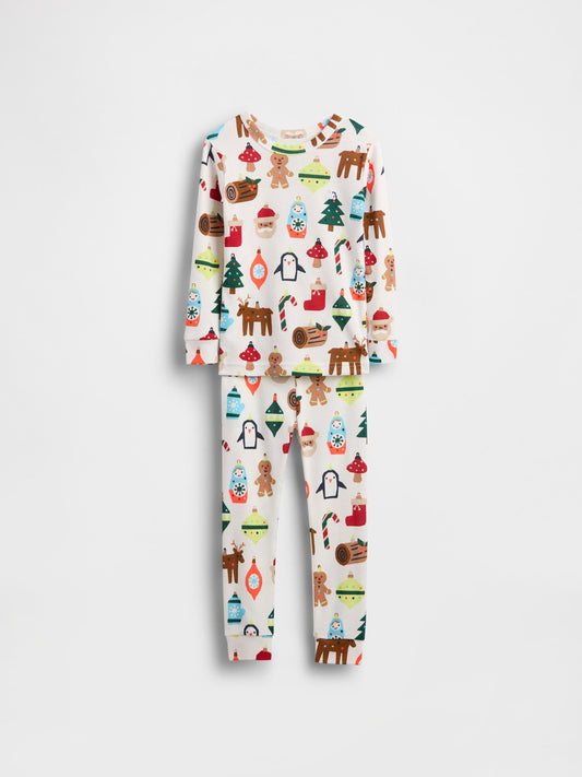 Beyaz Organik Brushed Pamuk Holiday Pijama Takımı