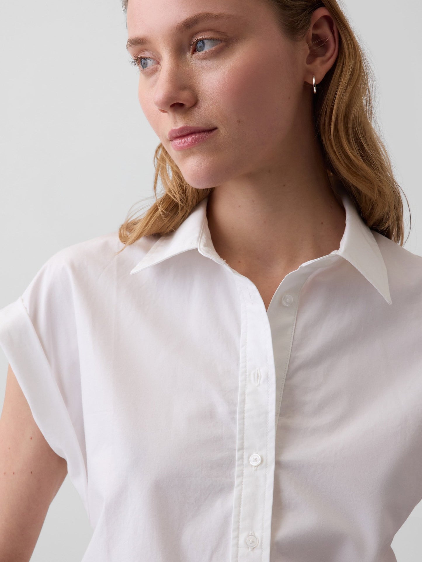 Beyaz Poplin Cap-sleeve Crop Bluz