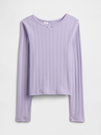 Açık Lila Fitilli Pointelle T-shirt