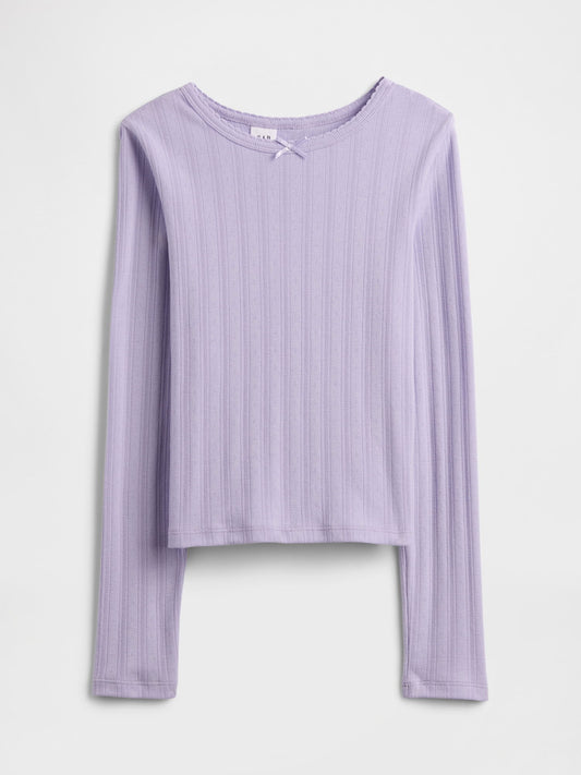 Açık Lila Fitilli Pointelle T-shirt