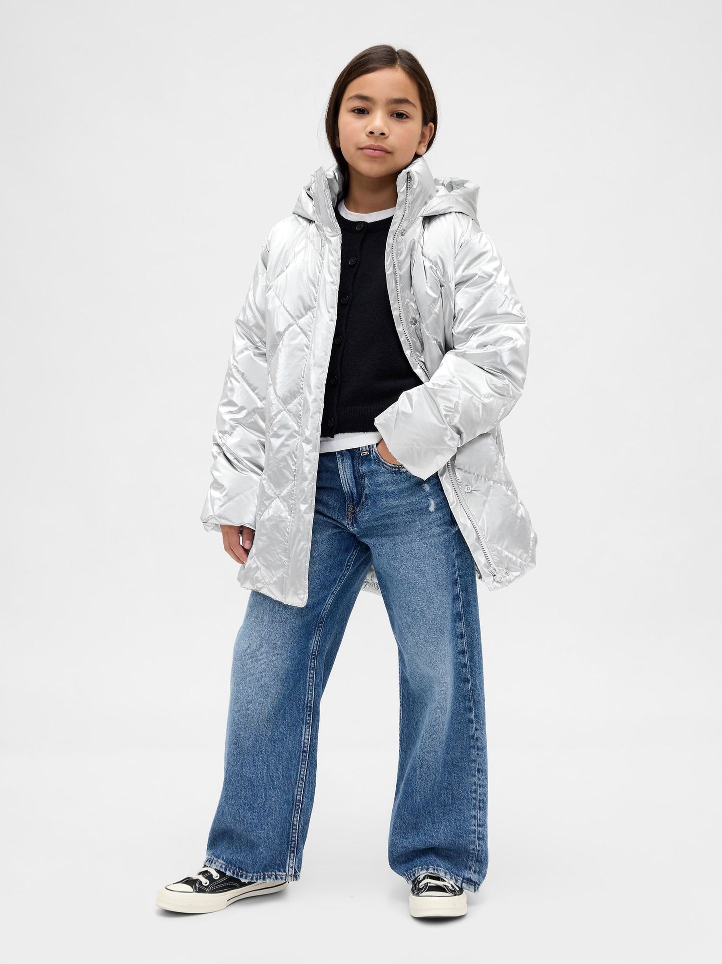 Gri Kapitone Puffer Şişme Mont