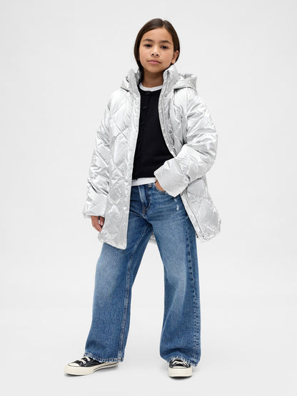 Gri Kapitone Puffer Şişme Mont