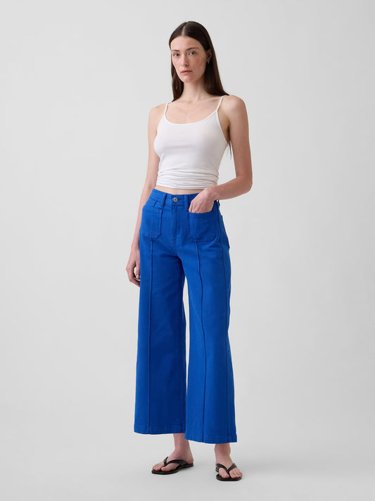 Kobalt Mavisi High Rise Stride Wide-leg Ankle Jean Pantolon