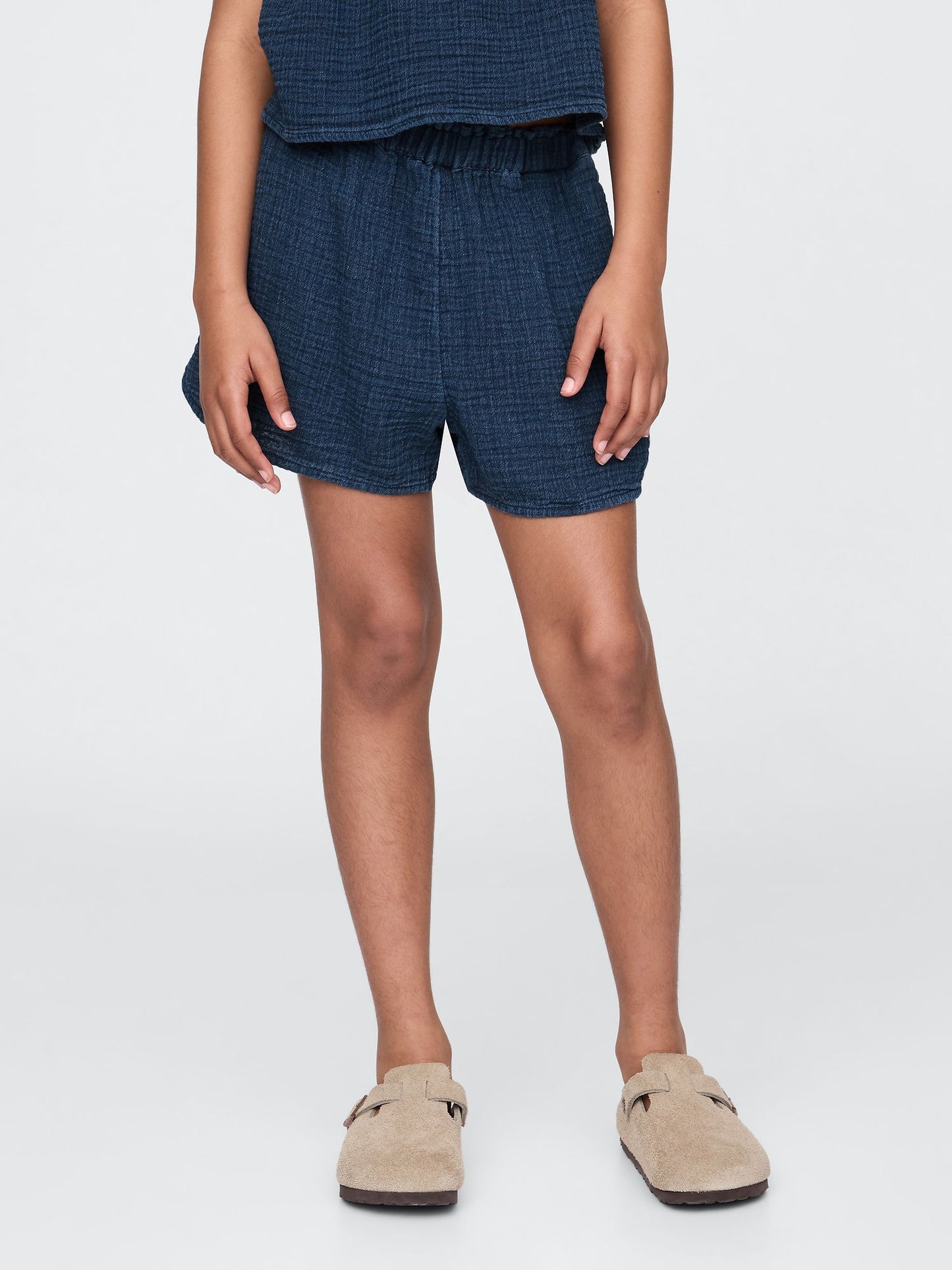 Lacivert Crinkle Gauze Denim Şort