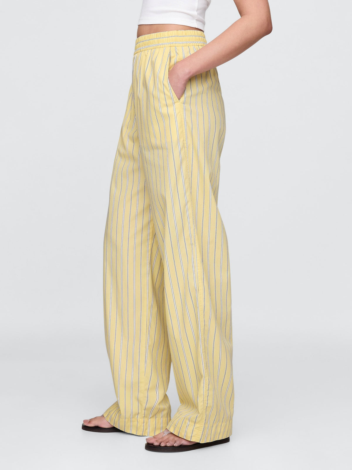 Sarı %100 Organik Pamuk Poplin Easy Wide-leg Pantolon