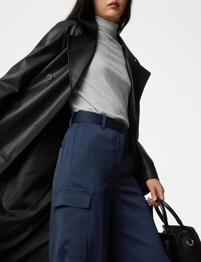 Wide Leg Saten Kargo Pantolon