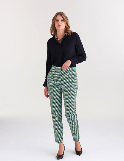 Slim Fit Desenli Yüksek Bel Pantolon