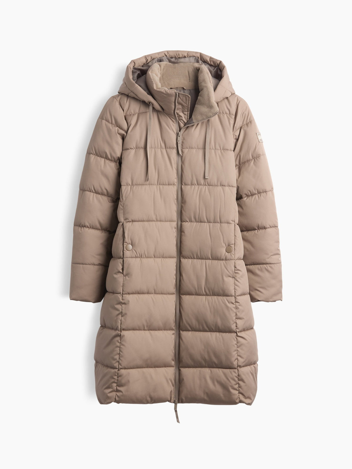 Bej Relaxed Midi Puffer Şişme Mont
