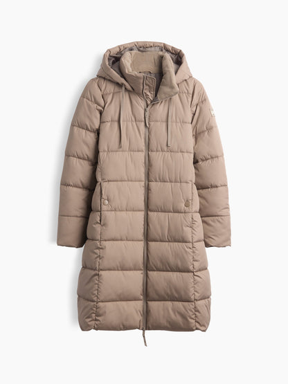 Bej Relaxed Midi Puffer Şişme Mont