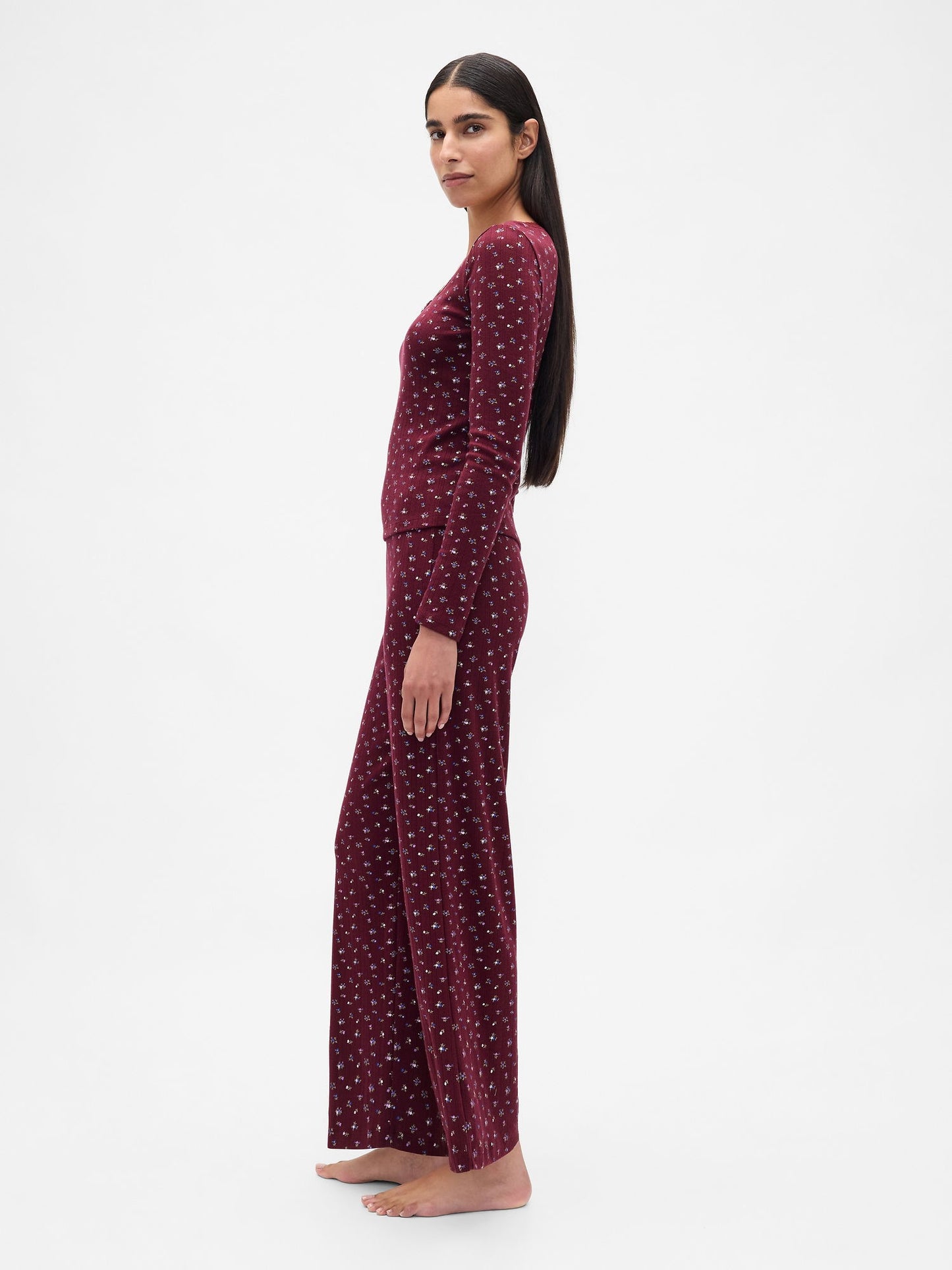 Bordo Pointelle Pijama Takımı