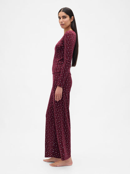 Bordo Pointelle Pijama Takımı