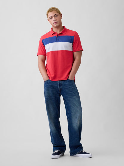 Kırmızı Colorblock Stretch Pique Polo T-shirt