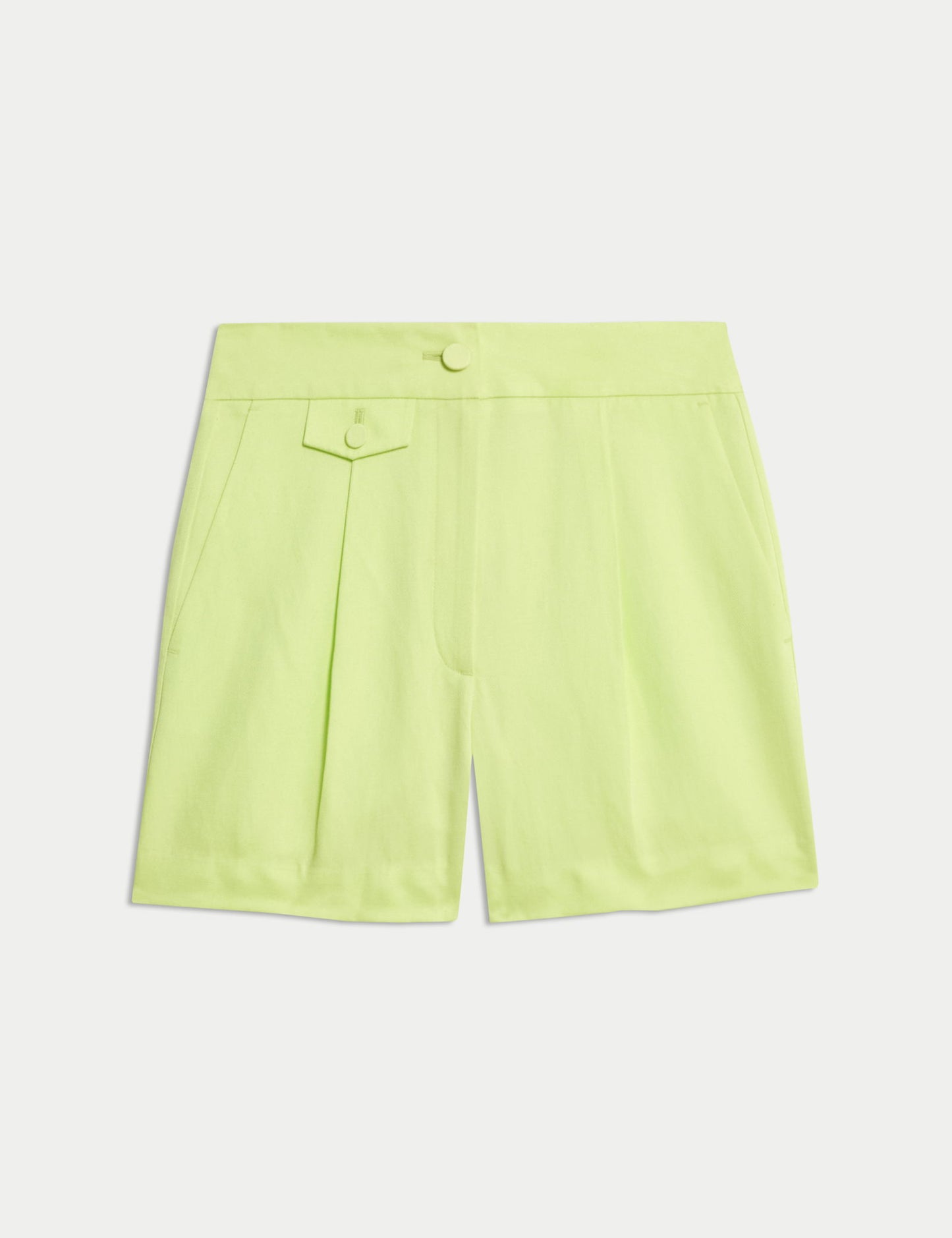 Linen Karışımlı Yüksek Bel Bermuda Şort
