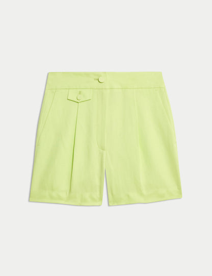 Linen Karışımlı Yüksek Bel Bermuda Şort