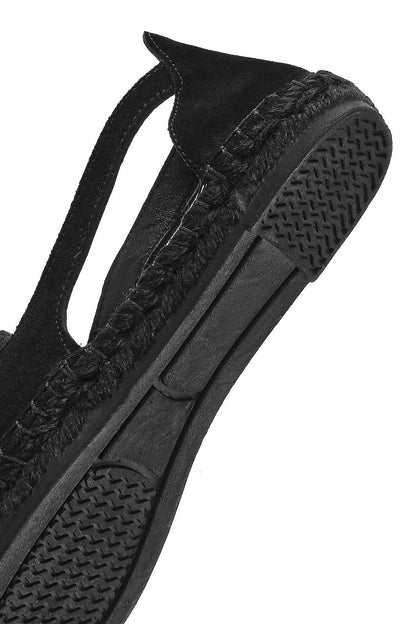 Kadın Siyah Süet Deri Espadril Sandalet