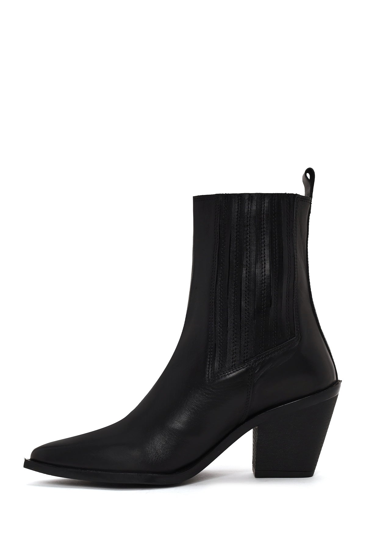 Kadın Siyah Kalın Topuklu Deri Kovboy Bot