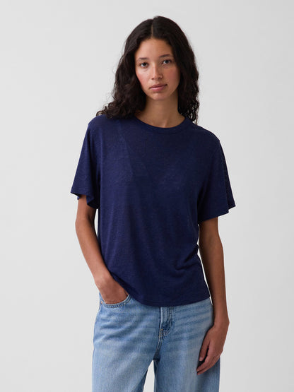 Pembe Keten Karışımlı Relaxed T-shirt