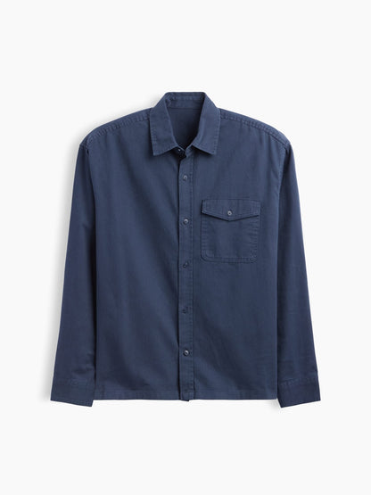 Lacivert Boxy Fit Twill Gömlek