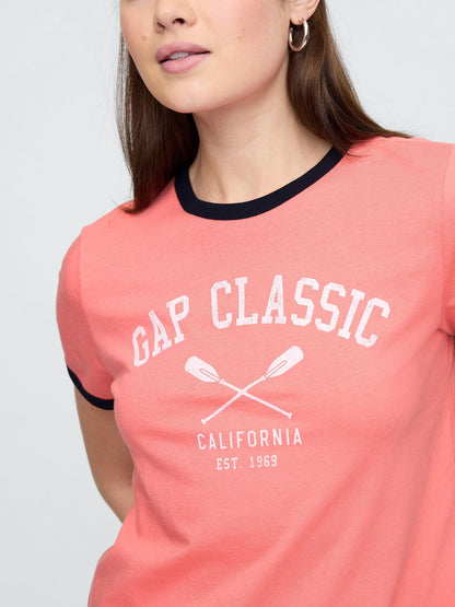 Pembe Gap Logo Grafik Baskılı T-shirt