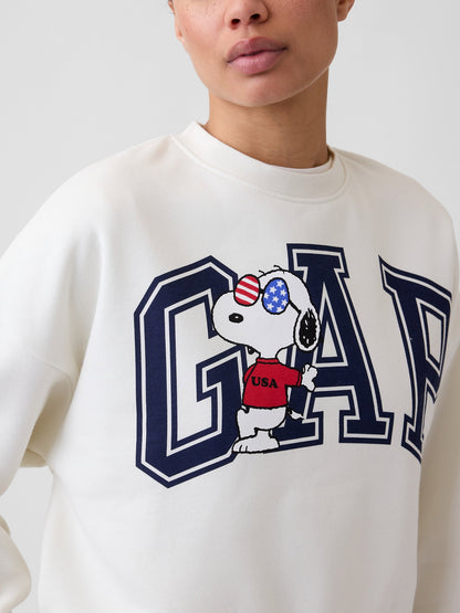 Beyaz Peanuts Oversized Wedge Bisiklet Yaka Sweatshirt