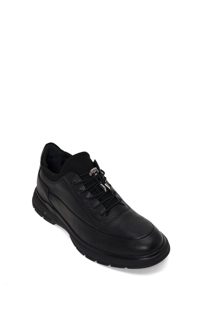 Erkek Siyah Bağcıklı Deri Casual Sneaker