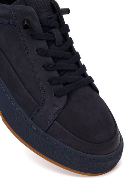 Erkek Lacivert Bağcıklı Nubuk Deri Sneaker