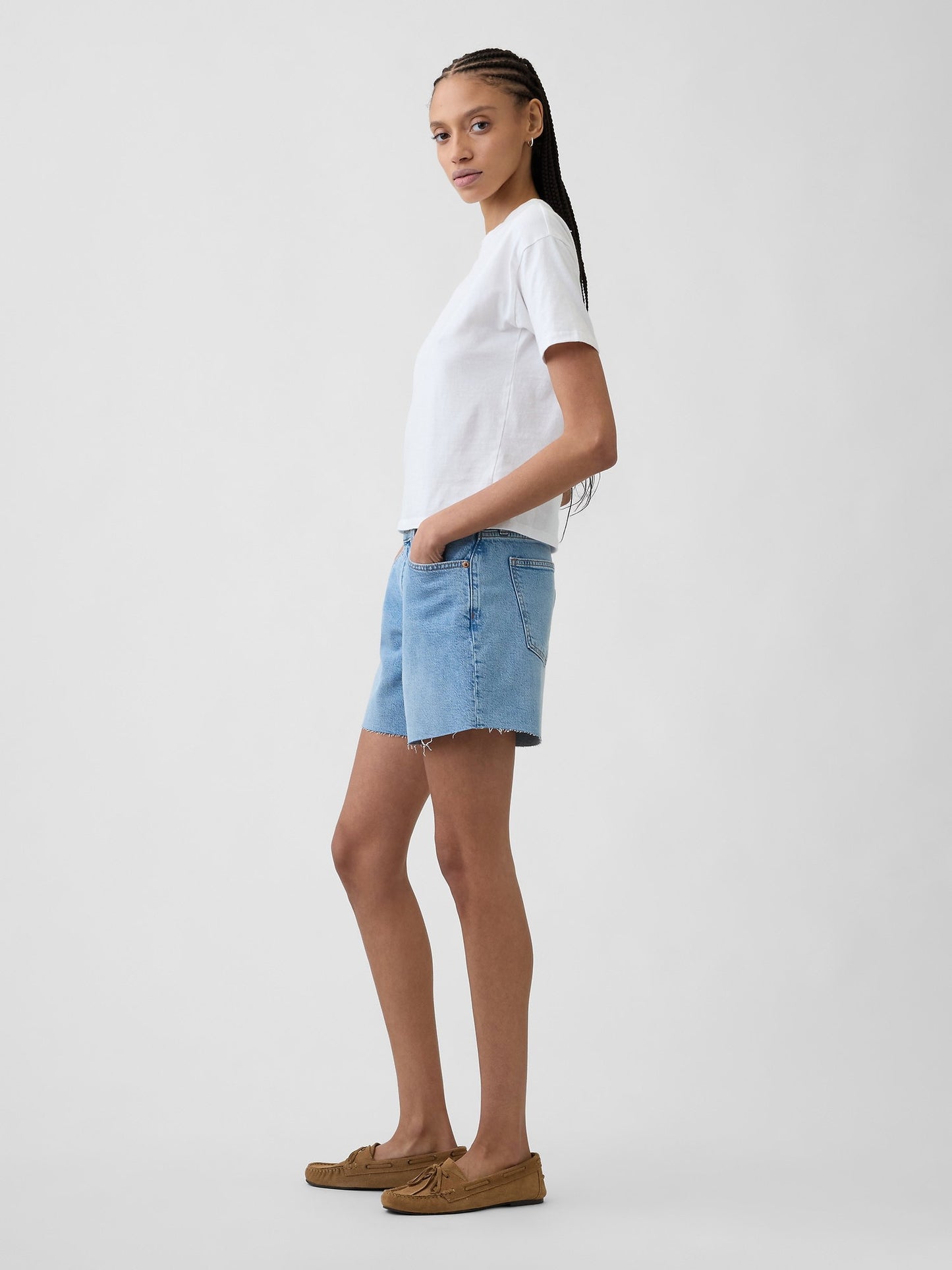 Açık Mavi 5 Mid Rise Soft Denim Şort