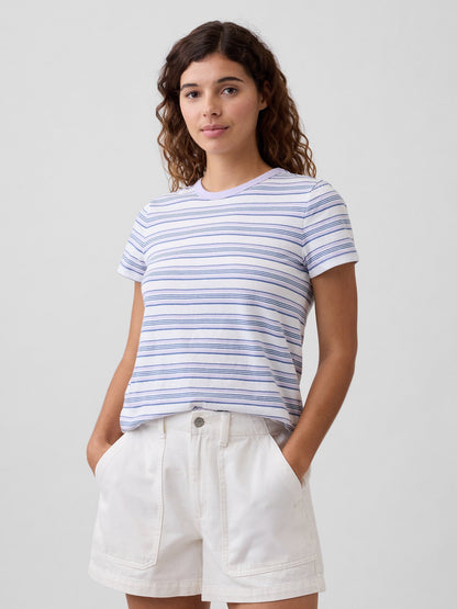 Mor Favorite Çizgili Bisiklet Yaka T-shirt