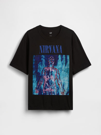 Siyah Nirvana Heavyweight Crop Grafik Baskılı T-shirt