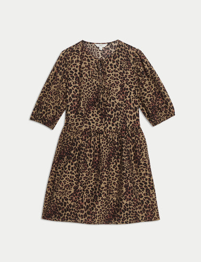 Leopar Desenli Mini Elbise