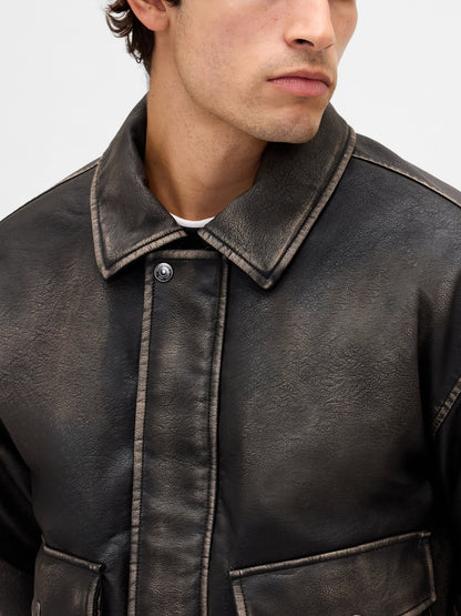 Siyah Recycled Vegan Deri Bomber Ceket