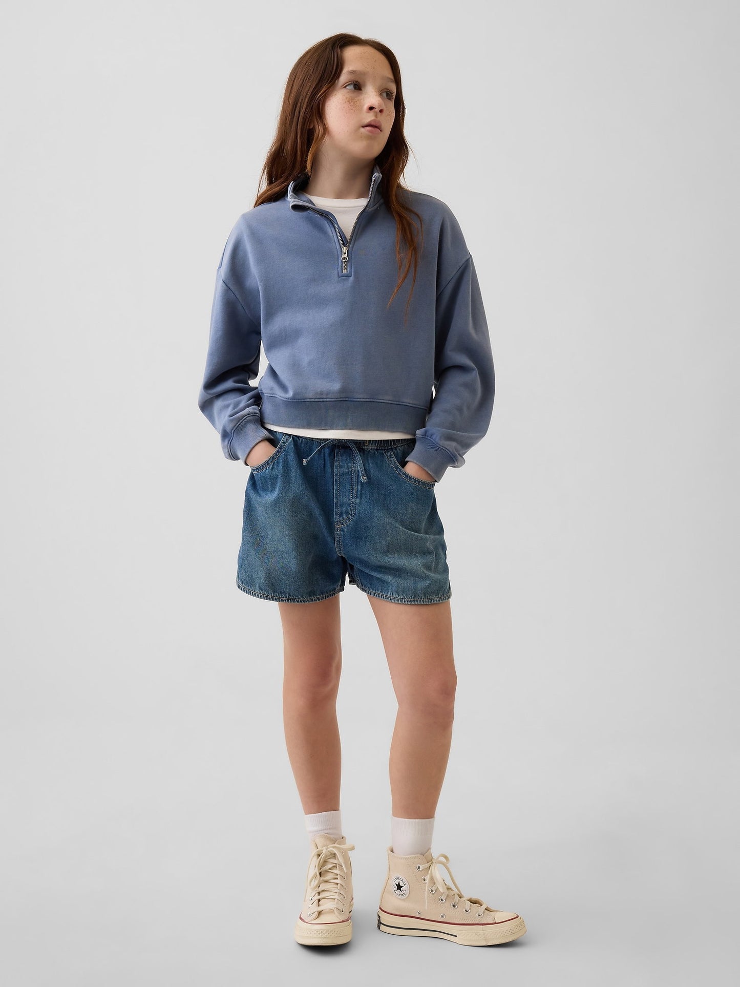 Mavi High Rise Denim Easy Dolphin Şort