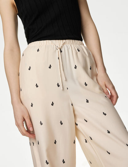 Yüksek Bel Desenli Wide Leg Pantolon