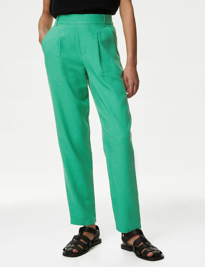 Tapered Fit Yüksek Bel Keten Pantolon