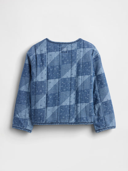 Lacivert Kapitone Patchwork Denim Ceket