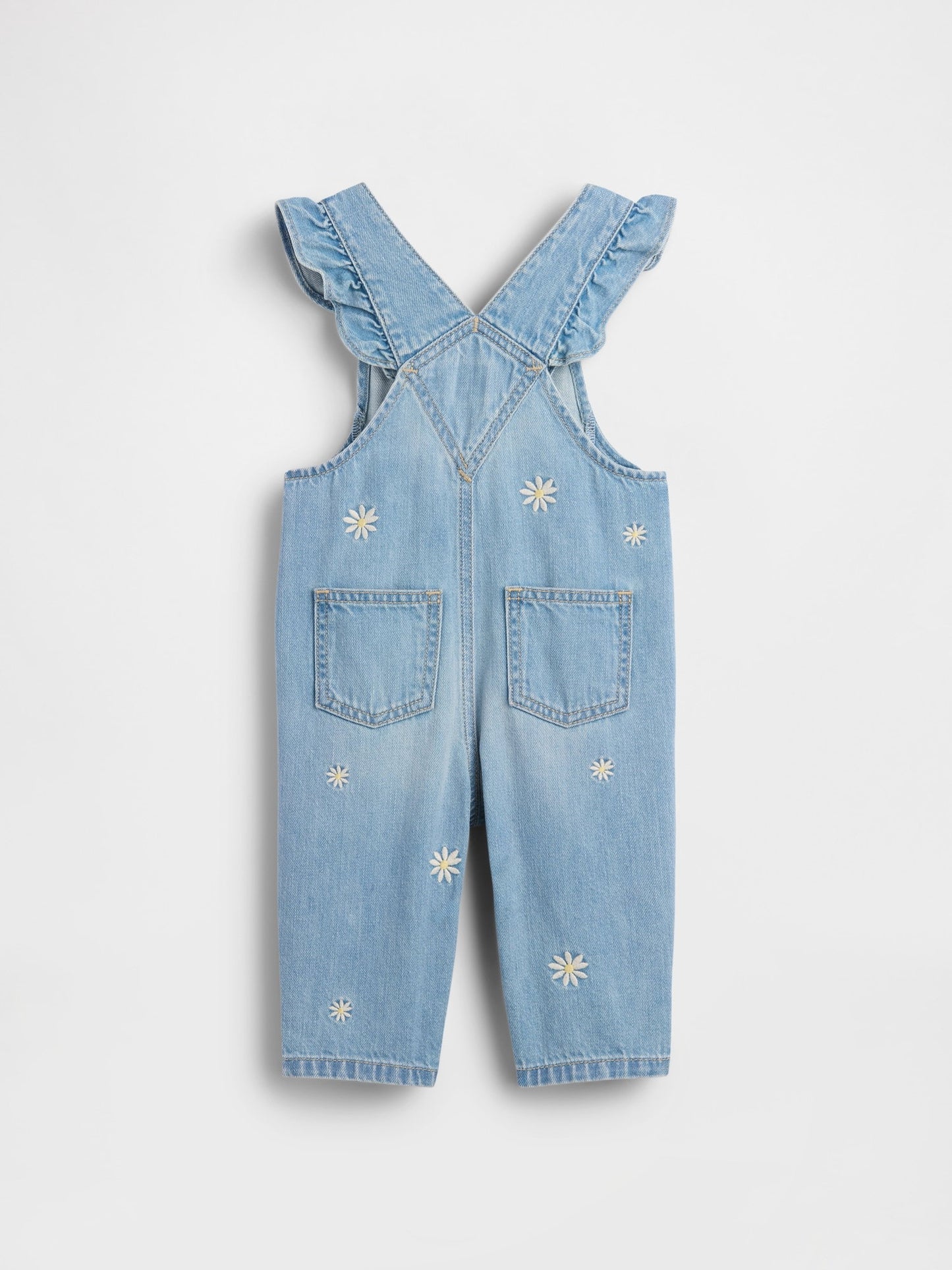 Açık Mavi Çiçek Işlemeli Denim Tulum