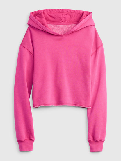 Pembe Crop Kapüşonlu Sweatshirt