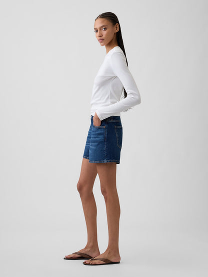 Koyu Mavi 5 Mid Rise Soft Denim Şort