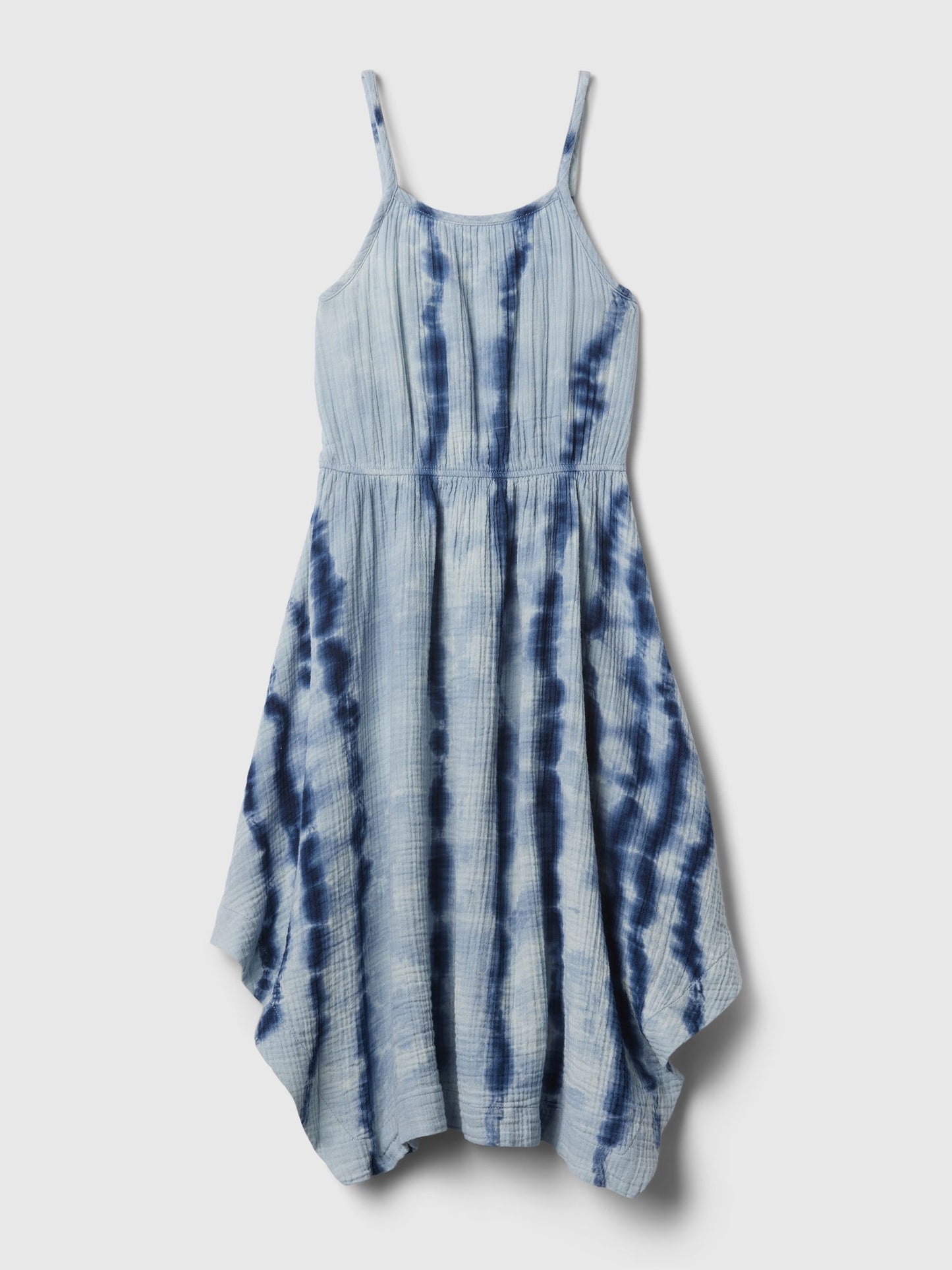Mavi Batik Desenli Crinkle Gauze Elbise