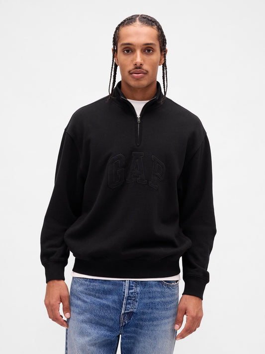 Siyah Heavyweight Oversized Logo Yarım Fermuarlı Pullover