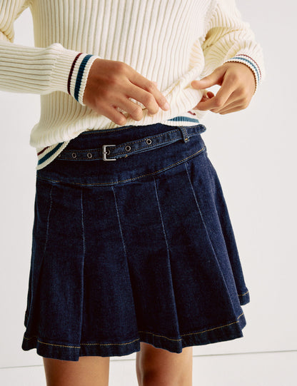 Mini Denim Plise Etek (2–16 Yaş)