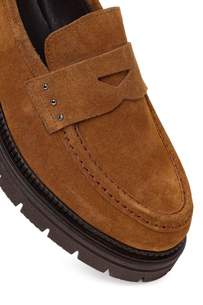 Kadın Taba Kalın Tabanlı Süet Deri Maskülen Loafer