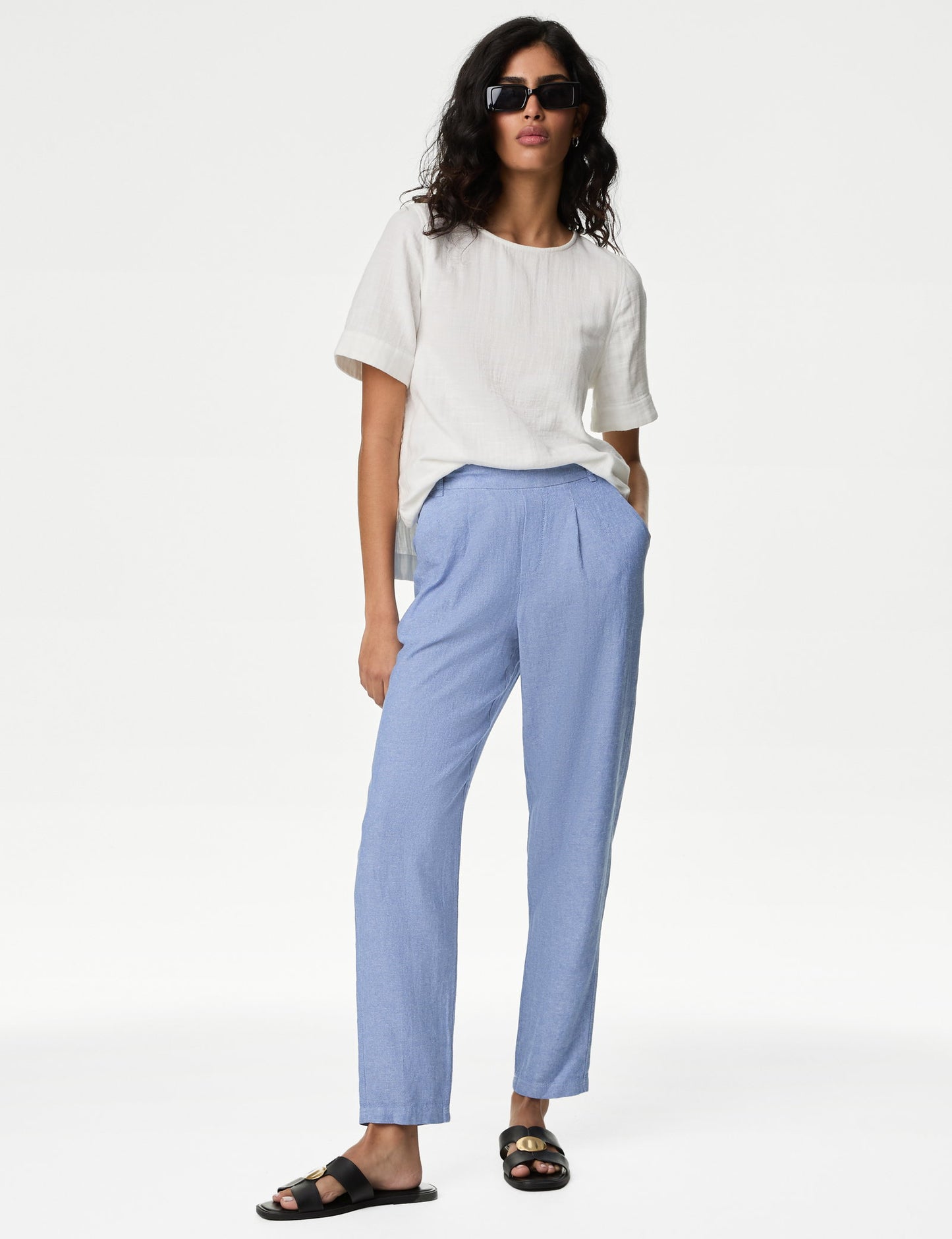 Tapered Fit Yüksek Bel Keten Pantolon
