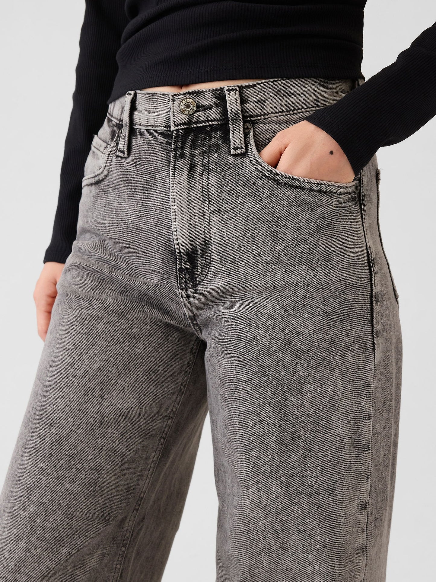 Siyah High Rise Stride Wide-leg Jean Pantolon