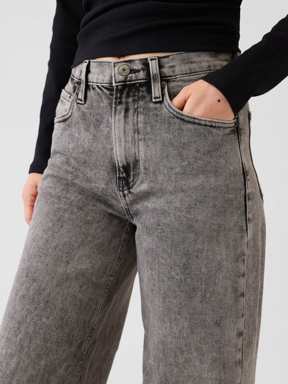 Siyah High Rise Stride Wide-leg Jean Pantolon